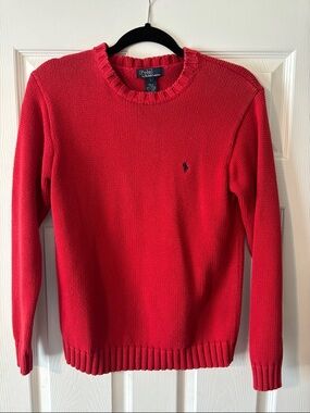 Ralph Lauren Red Ribbed Cotton Crewneck Sweater
